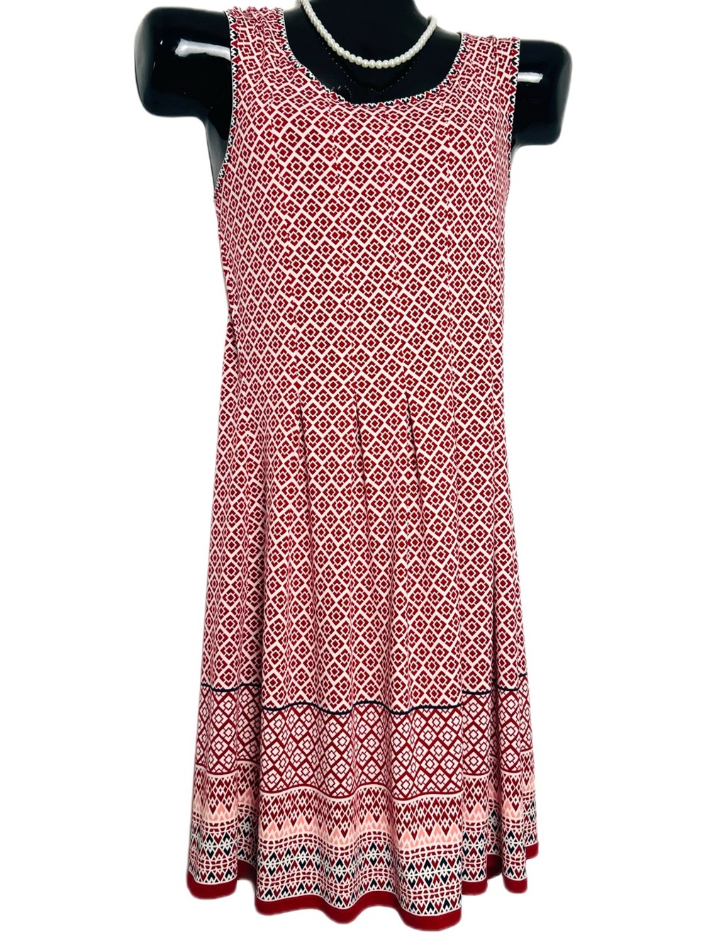 Studio M Red and White Patterned Fit-n-Flare Dress